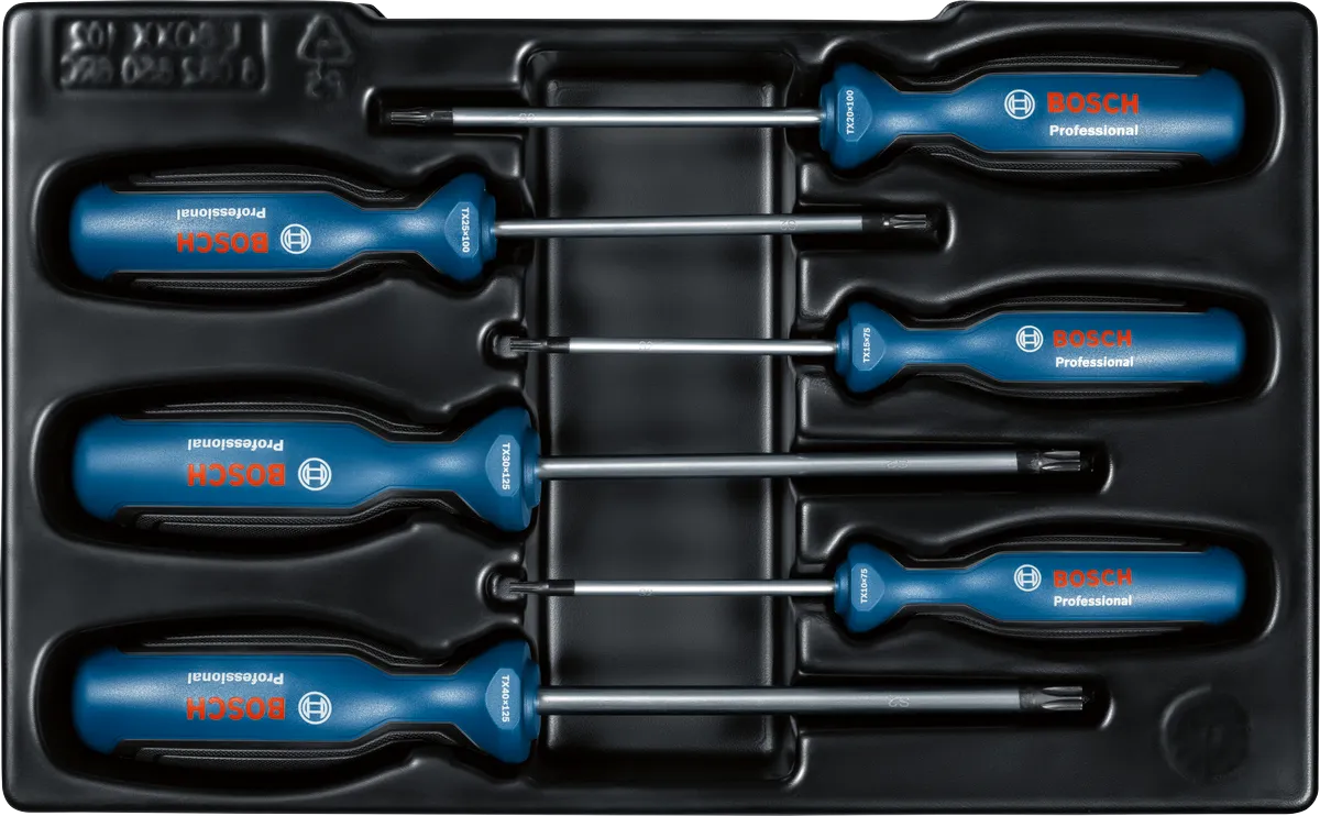 Σετ κατσαβιδιών Bosch TX 6 τεμαχίων σε ανοιχτή θήκη.